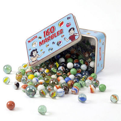 B&Q -  160 Glass Marbles Set In Tin Box Colourful Classic Toy Kids Marble Run Game