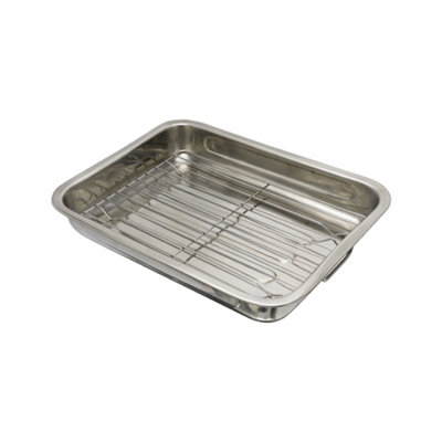 B&Q -  Open Roasting Pan With Rack 42 Cm X 32  Cm Stainless Steel