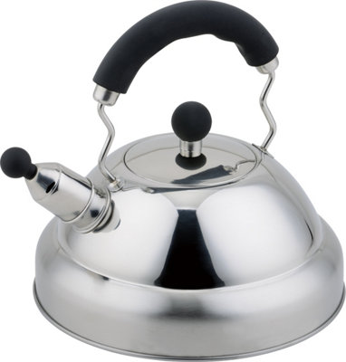 Buckingham Whistling Kettle Stove Top Induction Stainless Steel Matt Finish With Black Soft Grip Handle, 3 L