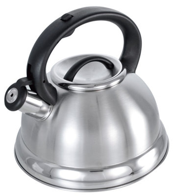 Buckingham Whistling Kettle Stove Top Induction Stainless Steel 3 Litre Satin Finish With Black Silicon Grip Stay Cool Handle