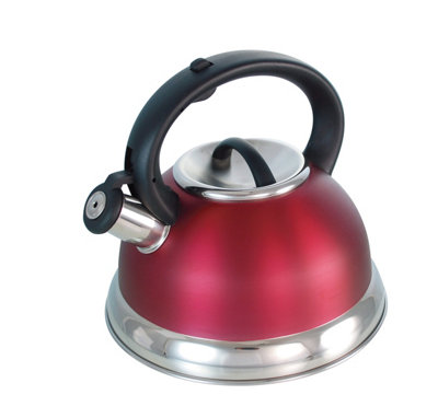 Buckingham Whistling Kettle Stove Top Induction Stainless Steel Dome Shape 2.6 L, Red