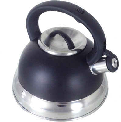 Buckingham Whistling Kettle Steel Stove Top Induction Gas 3.0 L Black, 3 Liters