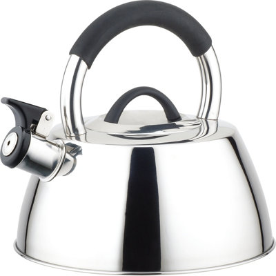 Buckingham Whistling Kettle Stove Top Induction Stainless Steel 2.6 Litre Satin Finish With Black Silicon Grip Stay Cool Handle