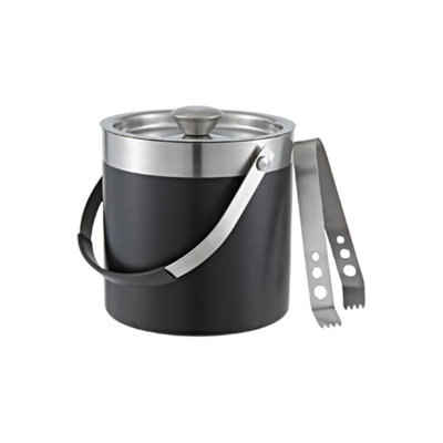 Buckingham Double Wall Stainless Steel Ice Bucket 2.3 Litre With Tong Black Finish from B&Q