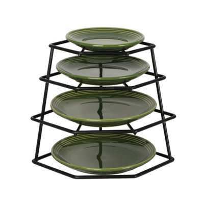 Buckingham 4-Tier Corner Kitchen Rack Space Saving Plate, Bowl & Cupboard Shelf Organizer Black