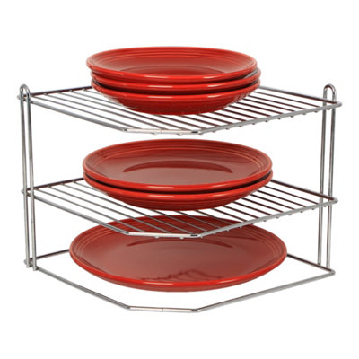 B&Q -  3 Tier Corner Plate Kitchen Cupboard Organiser Tidy Storage Rack 28 Cm Chrome Plated