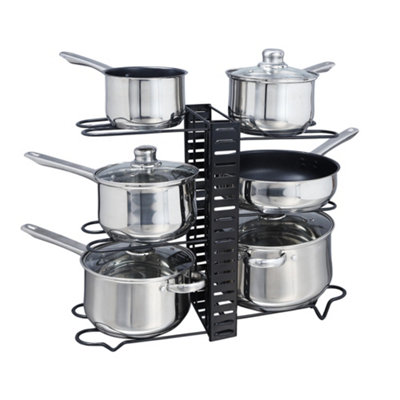B&Q -  8-Tier Adjustable Pots & Pans Organiser Rack With Pan Lid Holder For Cupboard & Worktop Storage