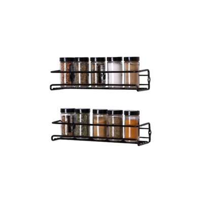 Buckingham 2 Tier Black Spice Racks Organiser Cupboard Wall Mounted