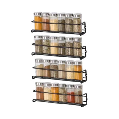 Buckingham 4 Tier Black Spice Racks Organiser Cupboard Wall Mounted