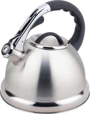 Buckingham Whistling Kettle Stove Top Induction Stainless Steel 3.5 Ltr. Satin Finish With Soft Touch Black Easy Grip Handle, 3.5