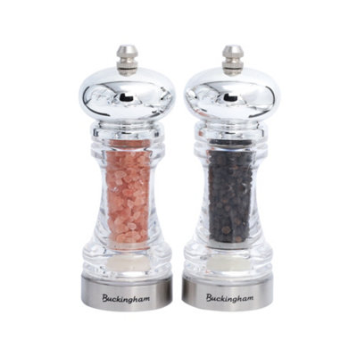 Buckingham Salt & Pepper Mill Grinder Set Clear Acrylic Ceramic Mechanism For Rock Salt Herbs, Spices