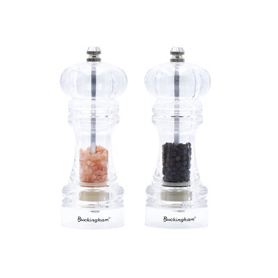 B&Q -  Salt & Pepper Mill Set Clear Classic Acrylic Ceramic Mechanism For Rock Salt Perfect For Seasoning