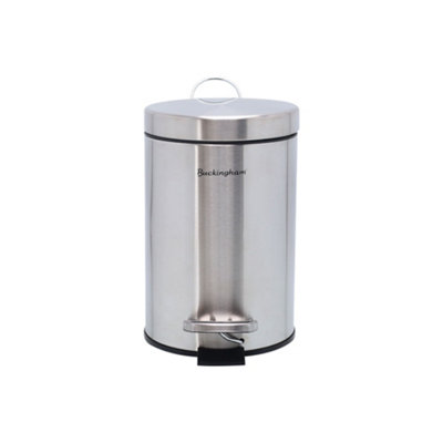 Buckingham Pedal Bin Waste Trash Bin For Bathroom Kitchen OfficeStainless Steel Soft ClosingBrushed Finish (3 Litre) from B&Q