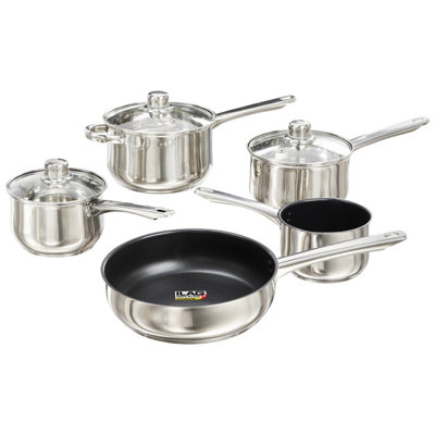 B&Q -  5Pc Stainless Cookware Set Non-Stick Induction Fry & Saucepans