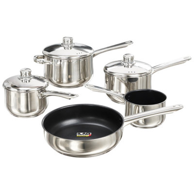 B&Q -  5Pc Stainless Cookware Set Non-Stick Induction Fry & Saucepans