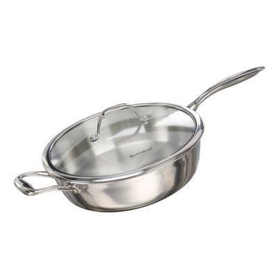 B&Q -  Elite Tri-Ply 18/8 Stainless Steel Sauté Pan With Helper Handle 28 Cm
