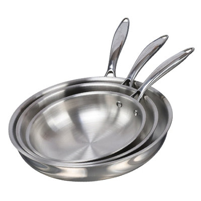 B&Q -  Elite Tri-Ply 18/8 Stainless Steel Saute Frying Pan Set Of 3Uncoated