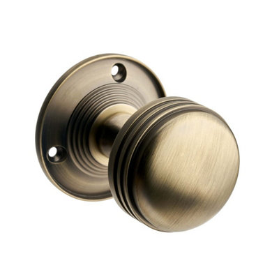 Sprung Ringed Mortice Door KnobAntique BrassPairDesigner Levers from B&Q