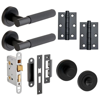 Marylebone Knurled Lever On Rose Bathroom Door PackMatte BlackHandle/hinges/sashlock/thumbturn SetDesigner Levers from B&Q