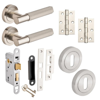 Marylebone Knurled Lever On Rose Sashlock Door PackBrushed NickelHandle/hinges/sashlock/escutcheonDesigner Levers from B&Q