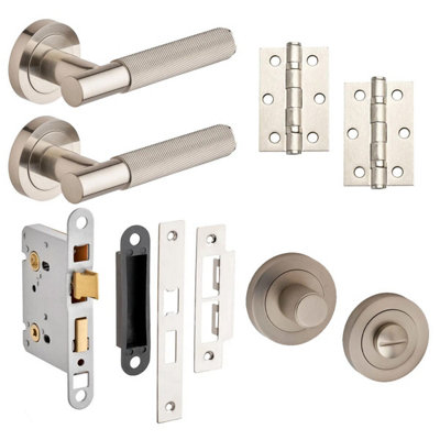 Marylebone Knurled Lever On Rose Bathroom Door PackBrushed NickelHandle/hinges/sashlock/thumbturn SetDesigner Levers from B&Q