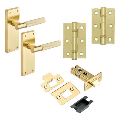 Marylebone Knurled Lever Latch Door PackBrushed BrassHandle/hinges/door LatchDesigner Levers from B&Q