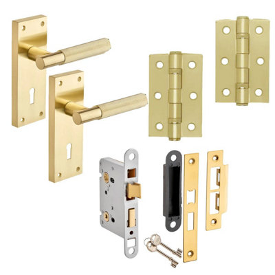 Marylebone Knurled Lever Lock Door PackBrushed BrassHandle/hinges/sashlockDesigner Levers from B&Q