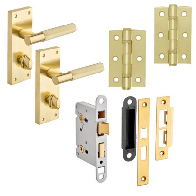 Marylebone Knurled Lever Bathroom Door PackBrushed BrassHandle/hinges/sashlockDesigner Levers from B&Q