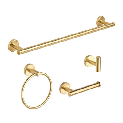Hardware Solutions Gatsby Bathroom Accessory Set4 PieceTowel Ring/ Robe Hook/ Towel Rail/ Toilet Roll HolderMatt Gold