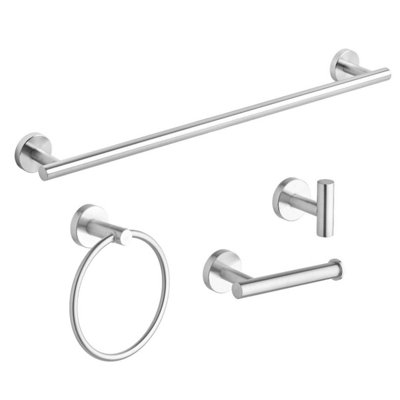 Hardware Solutions Gatsby Bathroom Accessory Set4 PieceTowel Ring/ Robe Hook/ Towel Rail/ Toilet Roll HolderBrushed Satin Nickel