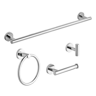 Hardware Solutions Gatsby Bathroom Accessory Set4 PieceTowel Ring/ Robe Hook/ Towel Rail/ Toilet Roll HolderPolished Chrome