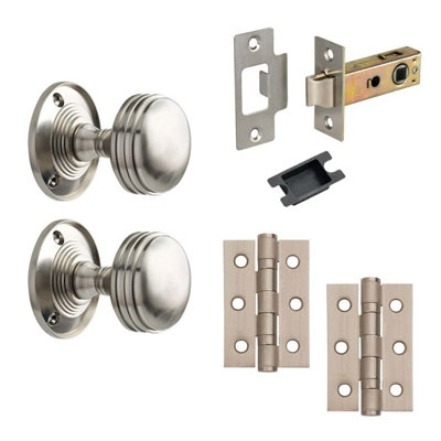 Ringed Mortice Door Knob Complete Internal Door Pack Satin Nickel76mmKnob/latch/hingesDesigner Levers from B&Q