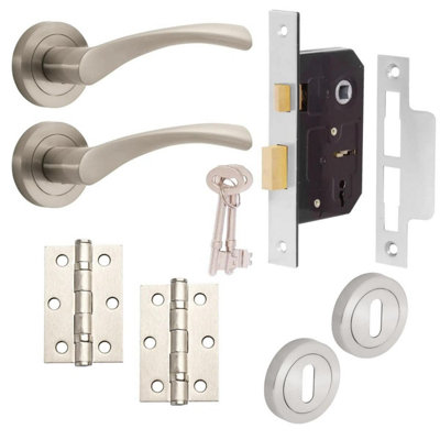 Marvel Lever On Rose Complete Lock Door PackBrushed Nickel3 Lever Sash Lock/hingesDesigner Levers