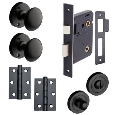 Orion Mortice Bathroom Door Knob Pack Matte Black76mmKnob/thumb Lock/hingesDesigner Levers from B&Q
