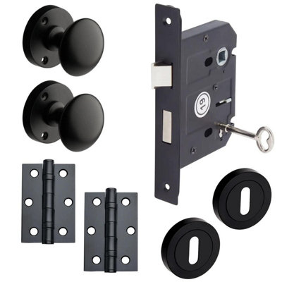 Orion Mortice  Door Knob Lock Door Pack Matte Black76mmKnob/3 Lever Sashlock/hingesDesigner Levers from B&Q
