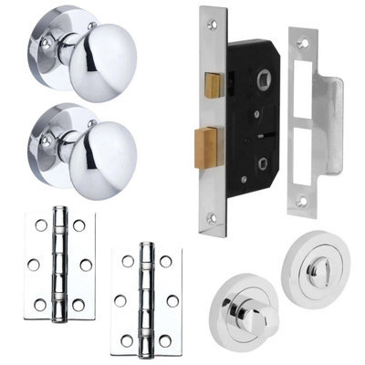 Victorian Mortice Knob Bathroom Door Complete PackPolished ChromeKnob/thumb Lock/hingesDesigner Levers from B&Q
