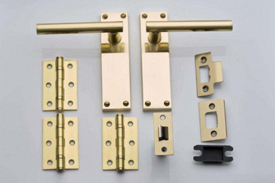T-Bar Straight Lever Latch Door PackBrushed BrassHandle/hinges/door LatchDesigner Levers from B&Q