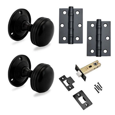 Ringed Mortice Door Knob Complete Internal Door PackLatch & HingesBlackDesigner Levers from B&Q
