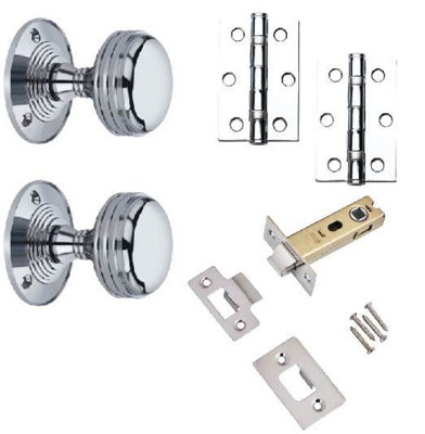 Ringed Mortice Door Knob Complete PackLatch/hinges/knobPolished Chrome76mmDesigner Levers from B&Q