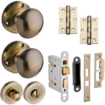 Orion Mortice Bathroom Door Knob Pack Antique Brass76mmKnob/thumb Lock/hingesDesigner Levers from B&Q