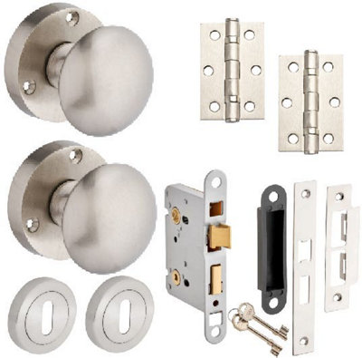Orion Mortice  Door Knob Lock Door Pack Satin Nickel76mmKnob/3 Lever Sashlock/hingesDesigner Levers from B&Q