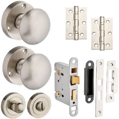 Orion Mortice Bathroom Door Knob Pack Satin Nickel76mmKnob/thumb Lock/hingesDesigner Levers from B&Q