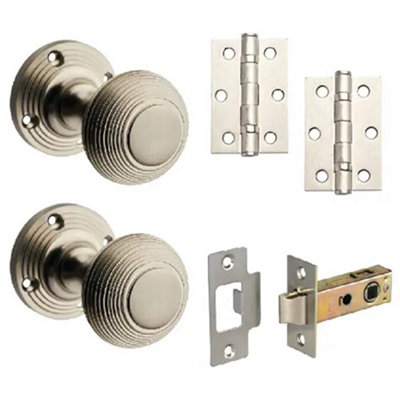 Beehive Mortice Door Knob PackBrushed NickelDoor Knob/tubular Latch/hingesDesigner Levers from B&Q