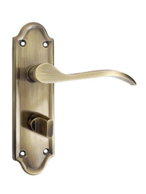 Kennington Lever Bathroom Thumb Lock Door HandleAntique BrassPairDesigner Levers from B&Q