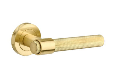 Kensington Knurled Lever On Rose Door HandleBrushed BrassPairDesigner Levers from B&Q