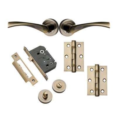 Marvel Lever On Rose Bathroom Lock Door HandleAntique BrassComplete Door PackDesigner Levers from B&Q