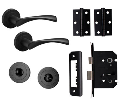 Marvel Lever On Rose Bathroom Lock Door HandleMatte BlackComplete Door PackDesigner Levers