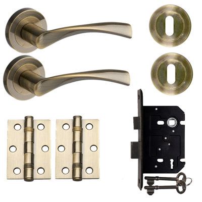 Marvel Lever On Rose Sashlock Door HandleAntique BrassComplete Door PackDesigner Levers from B&Q