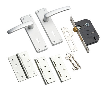 B&Q - Manilla Lever Lock Door Handle W/ SashlockSatin AluminiumComplete Door PackDesigner Levers