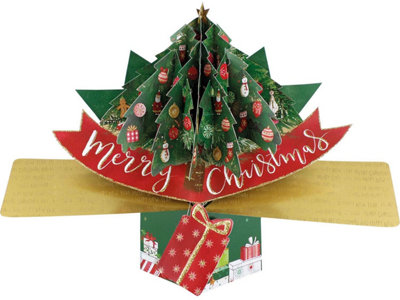 Second Nature Pop Up Christmas Card With A Christmas Tree And Merry Christmas Lettering